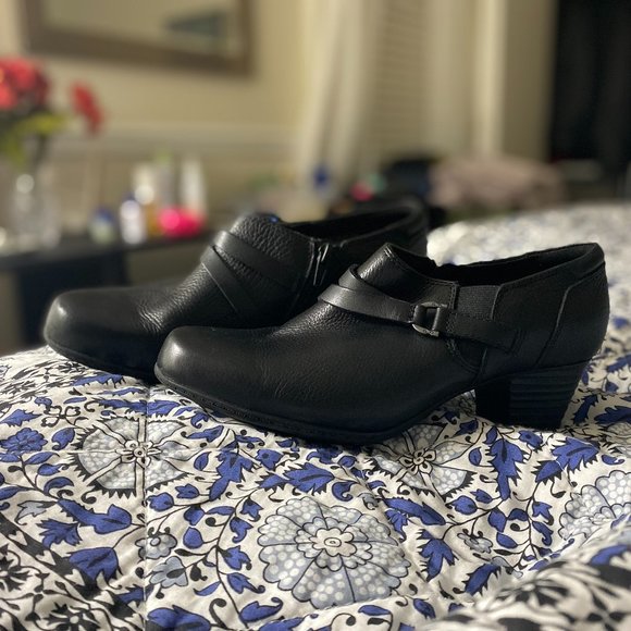 Clarks Collection Leather Clog Heel Black - Picture 1 of 8